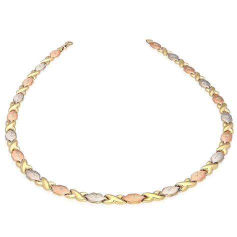 10K Gold Tri Color Hugs Kisses XO Necklace 17 WJD Exclusives