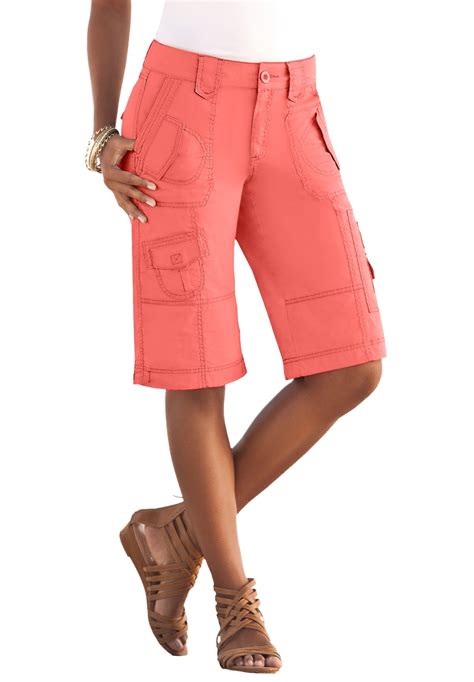 Roamans Womens Plus Size Cargo Shorts 20 W Sunset Coral