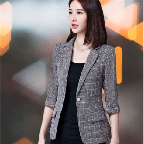 Jual Blazer Kotak Kotak Wanita Korea Jas Kotak Kotak Wanita Korea