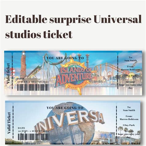 Printable And Editable Universal Studios Surprise Ticket Universal