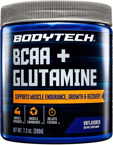 Amazon BodyTech BCAA Glutamine Powder Unflavored 7 3 Oz 30