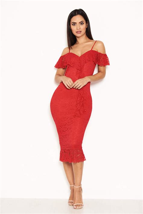 Red Lace Dress With Frill Detail Ax Paris