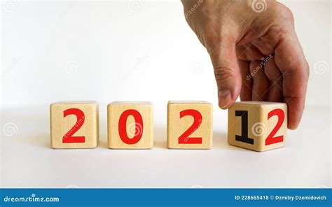 Happy New Year Symbol Businessman Turns A Cube Symbolize The