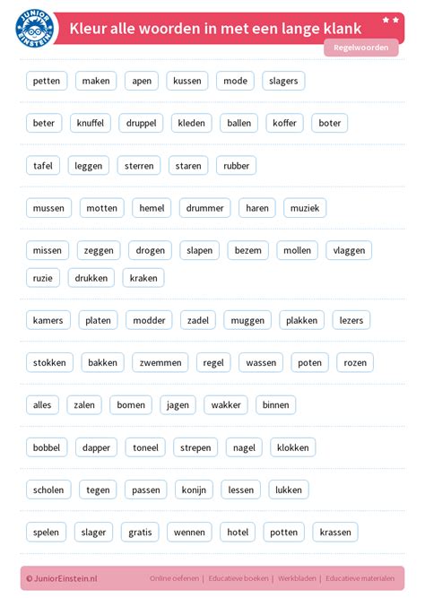 Werkbladen Regelwoorden Schrijf Je Een Lange Klank
