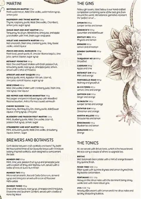 Menu At The Botanist Restaurant Manchester Deansgate