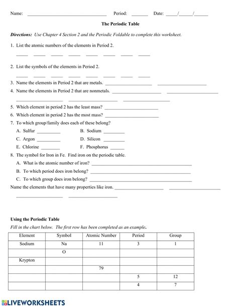 Periodic Table Interactive And Downloadable Worksheet You Can Do The Exercises Online Or