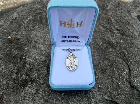 Sterling Silver Saint Brigid Necklace 18 Rhodium Plated Curb Chain