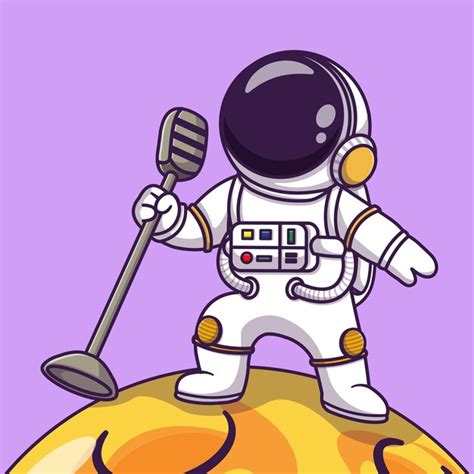 Astronauta bonito cantando ilustração de ícone vetorial de desenho