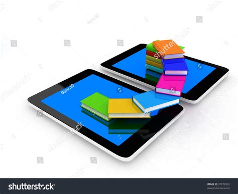 Tablet Pc And Colorful Real Books And On White Background Stock Photo