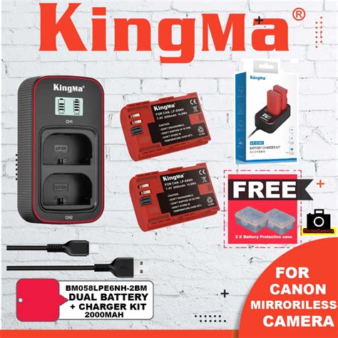 KingMa LP E6NH 2 Pack Battery And LCD Dual Charger Kit For Canon EOS R6