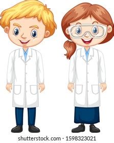 Cartoon Scientist Boy Girl Lab Coats Stock Vector Royalty Free