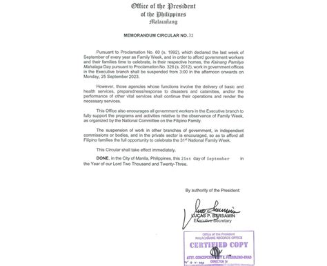 PALACE ISSUES MEMORANDUM CIRCULAR NO 32 FOR OBSERVANCE OF NATIONAL