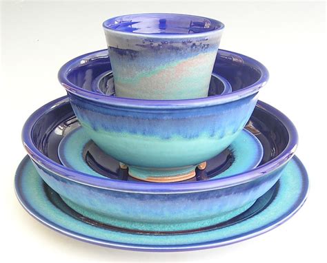 Ceramic Dinnerware Set Made To Order Cobalt Blue Turquoise Ceramic Dinnerware Set Ceramic