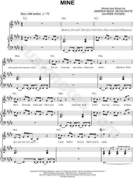 Bazzi Mine Sheet Music In E Major Transposable Download And Print