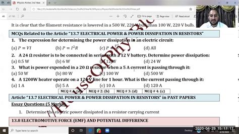 Physics Xii Ch 13 Electrical Power And Power Dissipation In Resistors Youtube