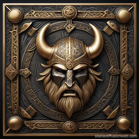 Viking Inspired Icon In Golden Dark Metal Stable Diffusion Online