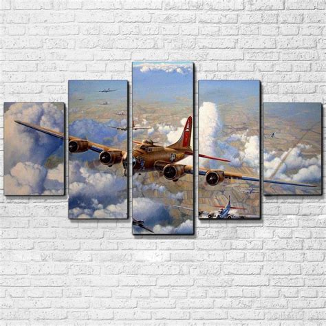 5 Panel Print Decor Vintage Airplane Canvas Set Retro Air Plane Wall