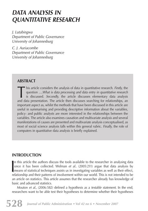 (PDF) DATA ANALYSIS IN QUANTITATIVE RESEARCH