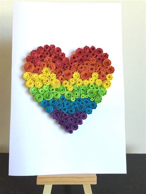 Rainbow Quilled Heart Love Card Valentines Day Etsy Beautiful Birthday Cards Valentines