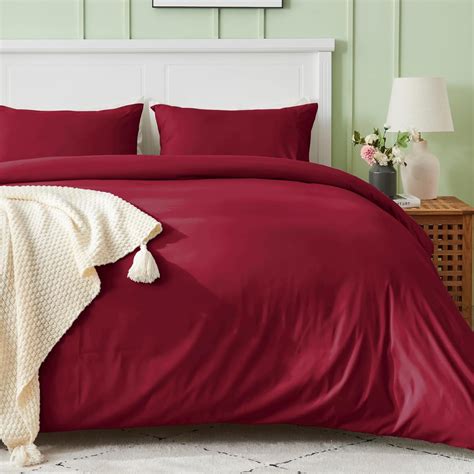 Sasttie Duvet Cover Queen Wine Red Queen Size Duvet Cover Set Soft Duvet Cover With Zipper