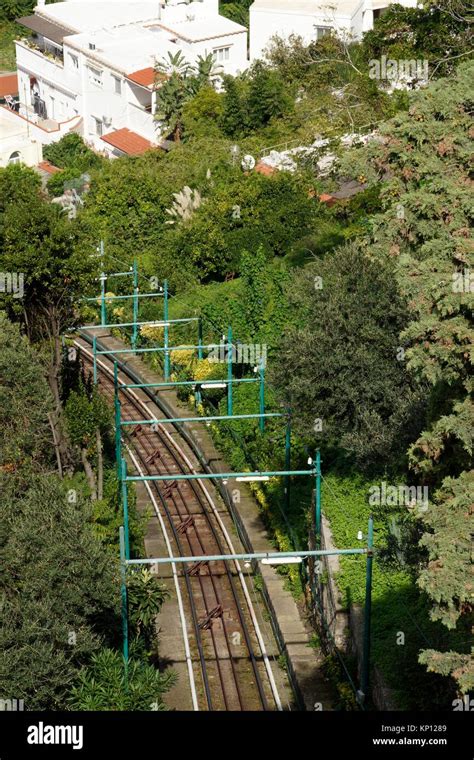 Island of Capri (Italy). Funicular rails of the island of Capri Stock ...