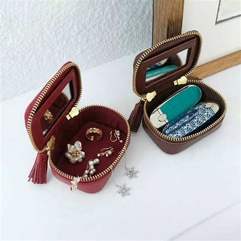 Genuine Leather Mini Jewelry Case Small Cosmetic Case Etsy