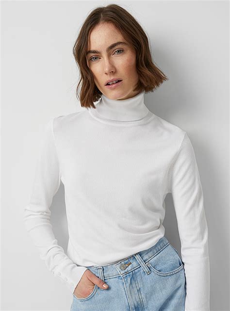 Fine Knit Button Cuff Turtleneck Contemporaine Shop Womens Turtlenecks And Mock Necks Simons