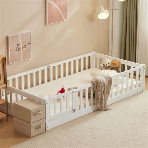 Zimtown Montessori Floor Bed Frame, Twin Size Kids Toddler Bed with ...