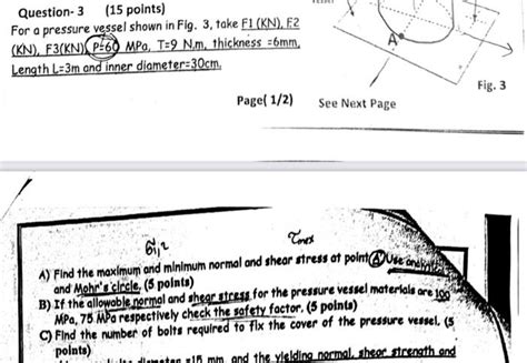 Solved Question 3 15 Points For A Pressure Vessel Shown In Chegg