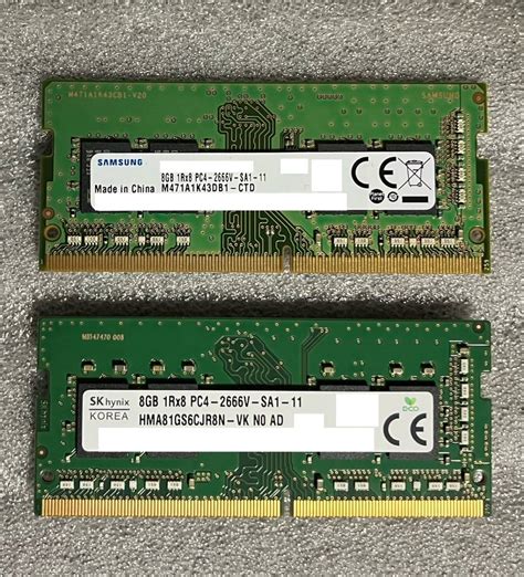 【目立った傷や汚れなし】 送料無料 【samsungsk Hynix Pc4 2666v】ノートpc用ddr4メモリ8gb 2枚 計