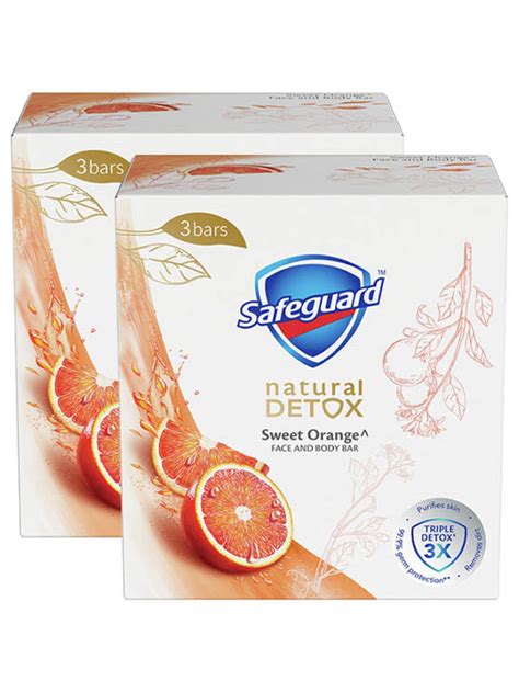 Safeguard Detox Face And Body Bar Soap Sweet Orange 2 Pack 3 X 108g