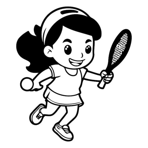 Une Jolie Fille Jouant Au Tennis Illustration Vectorielle De Personnage