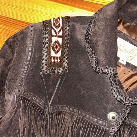 SCULLY Suede Leather NATIVE AMERICAN INDIAN Beaded Gem