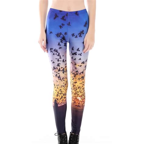 New Arrival Sexy Leggings Crows At Sunset Digital Printed Pants Skinny