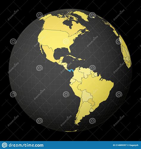 Panama On Dark Globe With Yellow World Map Cartoon Vector