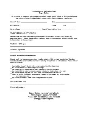 Fillable Online Student Proctor Verification Form Fax Email Print