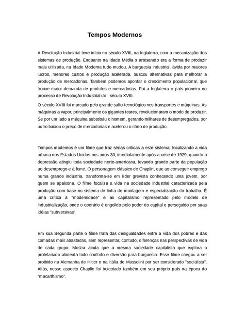 Resumo Do Filme Tempos Modernos Para Trabalho Escolar