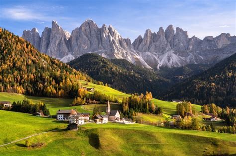 4k 5k 6k South Tyrol Italy Mountains Scenery Church Houses