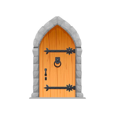 Cartoon medieval castle gate, fortress wooden door 24081196 Vector Art at Vecteezy