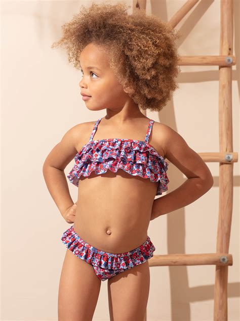 Maillot de bain 2 pièces bleu ciel à imprimé fleuri enfant fille