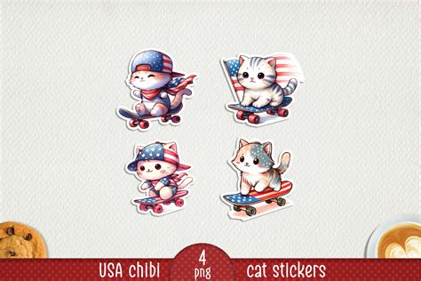 USA Chibi Cat Printable Stickers. Graphic by NadineStore · Creative Fabrica