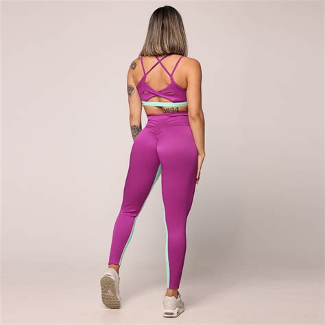 Legging Step Empina Bumbum Jacquard 3D Purple Moving Fitness Wear