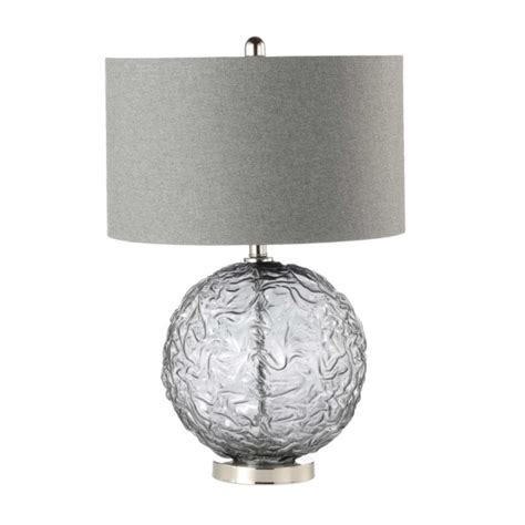 Clear Black Glass Table Lamp With Grey Linen Shade Modern Table Lamp