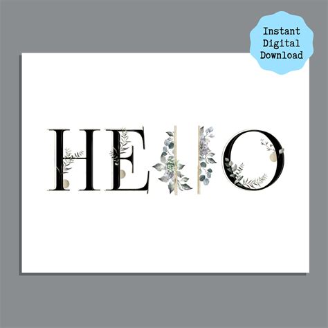 Hello Printable Card Instant Download Printable Card Black Etsy