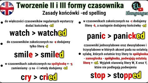 Tworzenie II i III formy czasowników regularnych zasady końcówka ed