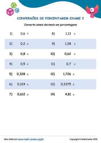 Quinto Ano Questionários Conversões De Porcentagem Math Center