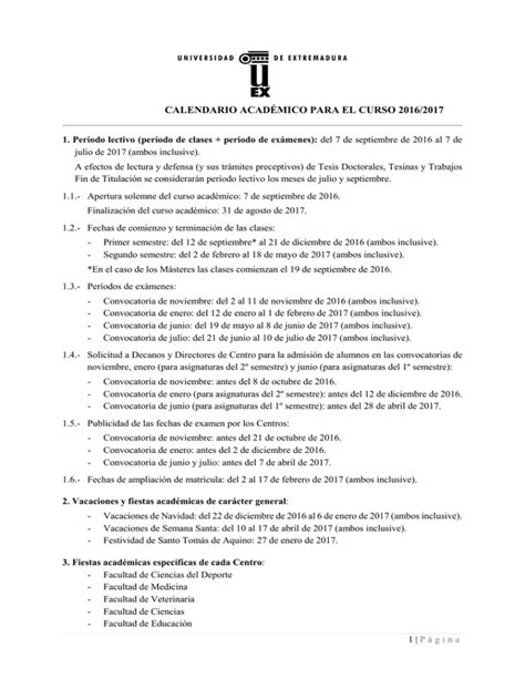 Calendario Acad Mico Del Curso 2016 17