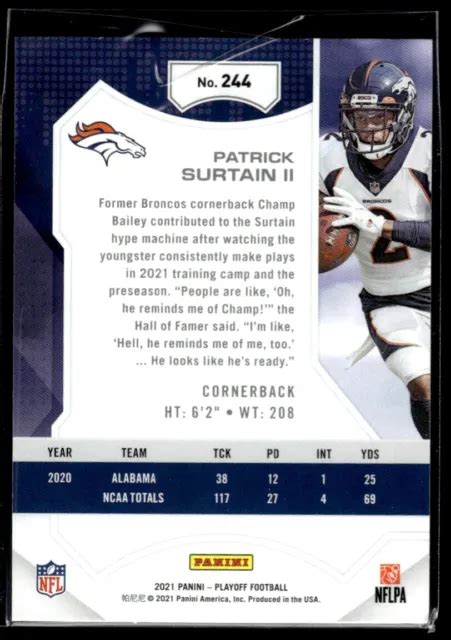 Panini Playoff Patrick Surtain Ii Recrue Verte Denver Broncos