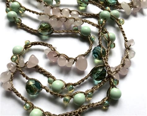 Dolce Rosa E Aqua Uncinetto Perline Bracciale O Collana Monili Di Boho