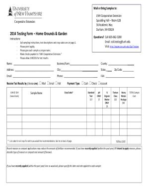 Fillable Online Unh Cooperative Extension Soil Testing Form Extension